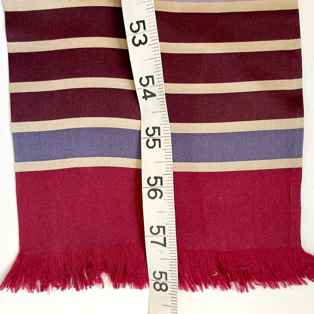 Vintage 90s Echo Silk Scarf Rectangle Satin Striped Jewel Tones Fringe‎ Burgundy